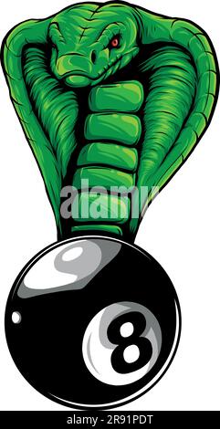 Illustrazione vettoriale della palla Billiard 8 con serpente Cobra Illustrazione Vettoriale
