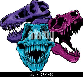 illustrazione vettoriale di un insieme di teschi di dinosauro Illustrazione Vettoriale