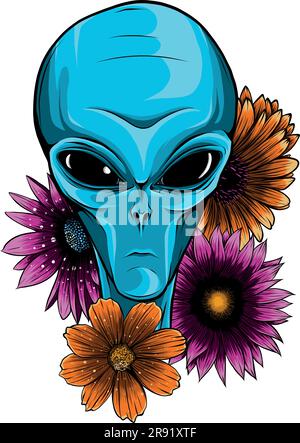 Illustrazione vettoriale di Alien Face Flowers con fiore Illustrazione Vettoriale
