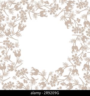 Corona floreale con bacche estive, design a cerchio con corona a rametto e bacche Illustrazione Vettoriale