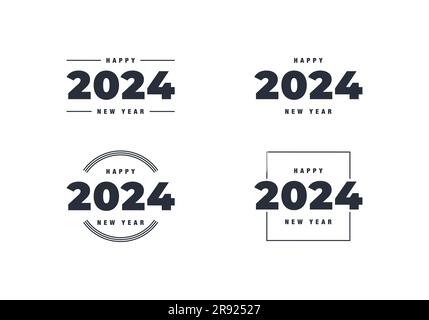 Grande set di modelli vettoriali con logo Happy New Year 2024 per festeggiare il Capodanno 2024 Illustrazione Vettoriale