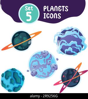 Set di icone di pianeta fantascientifico di colori diversi Vector Illustrazione Vettoriale