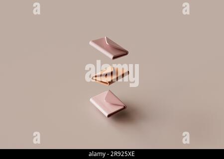 Rendering 3D delle icone di posta elettronica che si trovano su sfondo marrone Foto Stock