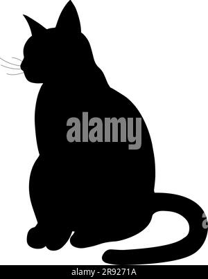 Silhouette gatto seduta isolata su sfondo bianco. Illustrazione vettoriale Illustrazione Vettoriale