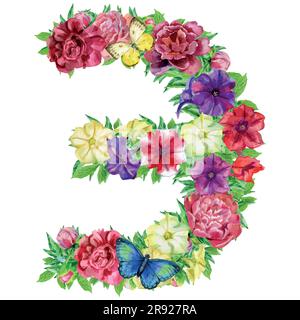 Lettera di fiori acquerelli, disegno isolato a mano, disegno di nozze, alfabeto cirillico russo 31 Illustrazione Vettoriale