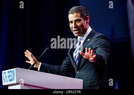 23 giugno 2023, Washington, Distretto di Columbia, USA: FRANCIS SUAREZ, Sindaco di Miami, Florida, che parla alla Conferenza della Faith & Freedom Coalition Road to Majority Policy Conference a Washington, DC. (Immagine di credito: © Michael Brochstein/ZUMA Press Wire) SOLO USO EDITORIALE! Non per USO commerciale! Foto Stock