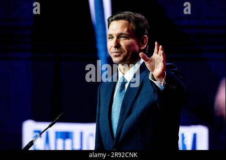 23 giugno 2023, Washington, District of Columbia, USA: Il governatore della Florida RON DESANTIS (R) parla alla Road to Majority Policy Conference della Faith & Freedom Coalition a Washington, DC. (Immagine di credito: © Michael Brochstein/ZUMA Press Wire) SOLO USO EDITORIALE! Non per USO commerciale! Foto Stock