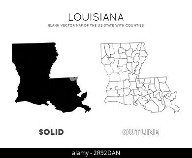 Mappa della Louisiana. Mappa vettoriale vuota dello Stato degli Stati Uniti con le contee. Confini della Louisiana per la tua infografica. Illustrazione vettoriale. Illustrazione Vettoriale