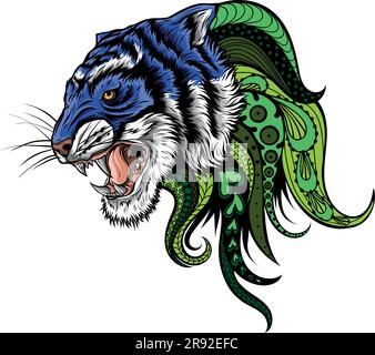 Colorate arti di mandala Tiger Head isolate su sfondo bianco Illustrazione Vettoriale