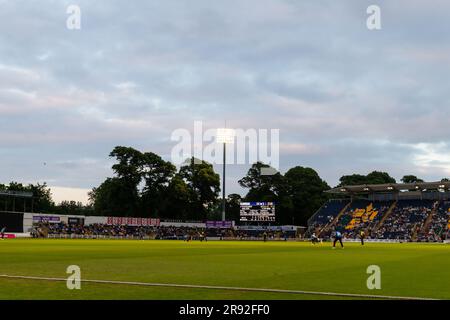 Cardiff, Regno Unito. 23 giugno 2023; Sophia Gardens, Cardiff, Galles: Vitality Blast T20 League Cricket, Glamorgan versus Sussex; Una vista ampia dei Sophia Gardens, Cardiff, sede del Glamorgan County Cricket Club. Credito: Action Plus Sports Images/Alamy Live News Foto Stock