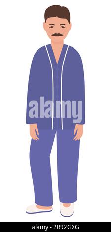 Uomo in abiti blu per la casa. Ritratto a tutta altezza uomo medio adulto Design Element illustrazione vettoriale isolata su sfondo bianco Illustrazione Vettoriale