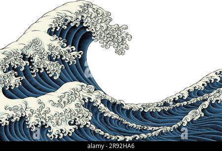 Giapponese Great Wave Sea Japan inciso Art Design Illustrazione Vettoriale
