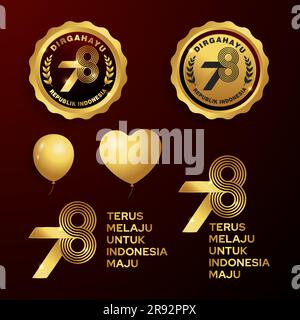 Logo o emblema Golden dirgahayu RI KE-78, 78° giorno di indipendenza dell'Indonesia, numero vettore. Illustrazione Vettoriale