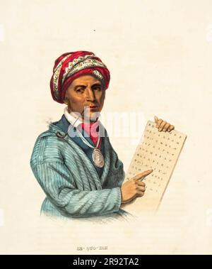 Sequoyah, inventore dell'alfabeto Cherokee, illustrazione Foto Stock