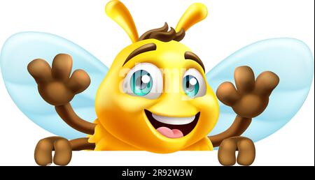 Miele Bumble Bee Cartoon Bumblebee Mascot carino Illustrazione Vettoriale