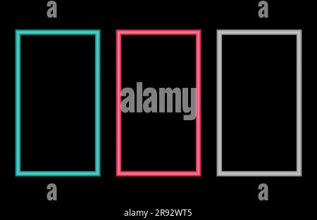 Cornici colorate lucenti Set elemento decorativo rettangolare cornice immagine verticale o orizzontale illustrazione vettoriale isolata su sfondo nero Illustrazione Vettoriale
