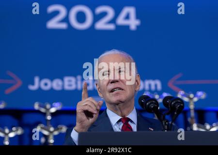 Washington DC, USA. 23 giugno 2023. Il presidente degli Stati Uniti Joe Biden fa osservazioni in un evento politico tenuto da gruppi pro Choice a Washington, DC, 23 giugno 2023. Credit: Chris Kleponis/Pool via CNP/MediaPunch Credit: MediaPunch Inc/Alamy Live News Foto Stock