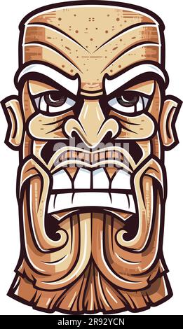 tiki festival, tiki man vector illustration, tiki man art per t-shirt, adesivi e wall art Illustrazione Vettoriale