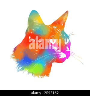 La testa di un gatto colorato con blot. Illustrazione vettoriale Illustrazione Vettoriale