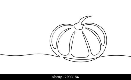 Simbolo vegetale di zucca matura a una riga. Elemento decorativo l'autunno di novembre rende l'illustrazione vettoriale della stampa di Halloween per le festività Illustrazione Vettoriale