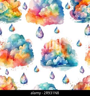 Motivo senza cuciture di nuvole arcobaleno ad acquerello. Illustrazione vettoriale Illustrazione Vettoriale