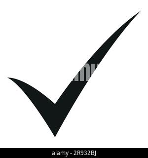 Simbolo del segno OK, illustrazione vettoriale in bianco e nero dell'icona del segno di spunta, isolata su sfondo bianco Illustrazione Vettoriale
