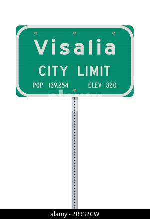 Illustrazione vettoriale del segnale stradale verde Visalia (California) City Limit su palo metallico Illustrazione Vettoriale
