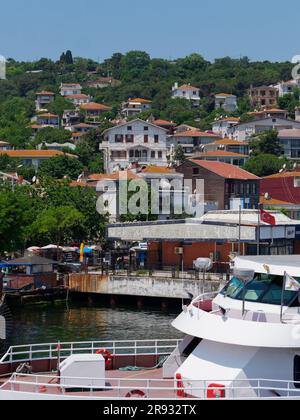 Traghetto passeggeri e porto nell'Isola di Burgaz, conosciuta anche come Burgazada, una delle Isole Principesse nel Mare di Marmara, vicino a Istanbul, Turchia. Foto Stock