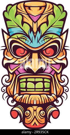 tiki festival, tiki man vector illustration, tiki man art per t-shirt, adesivi e wall art Illustrazione Vettoriale