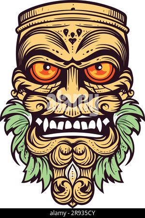 tiki festival, tiki man vector illustration, tiki man art per t-shirt, adesivi e wall art Illustrazione Vettoriale