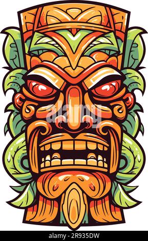 tiki festival, tiki man vector illustration, tiki man art per t-shirt, adesivi e wall art Illustrazione Vettoriale