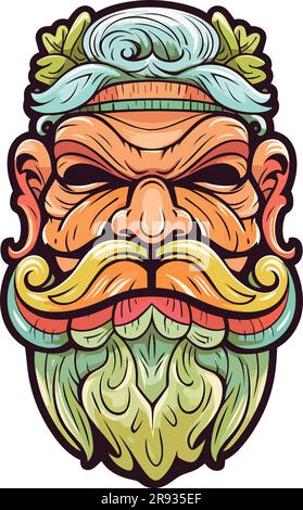 tiki festival, tiki man vector illustration, tiki man art per t-shirt, adesivi e wall art Illustrazione Vettoriale