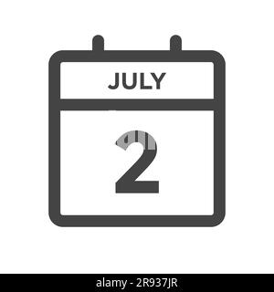 Luglio 2 giorno del calendario o data del calendario per la scadenza e l'appuntamento Illustrazione Vettoriale