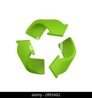 Icona 3d verde frecce riciclare il simbolo ECO. Giornata della Terra, giornata dell'ambiente, concetto di ecologia. Illustrazione vettoriale. Illustrazione Vettoriale