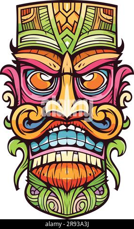 tiki festival, tiki man vector illustration, tiki man art per t-shirt, adesivi e wall art Illustrazione Vettoriale