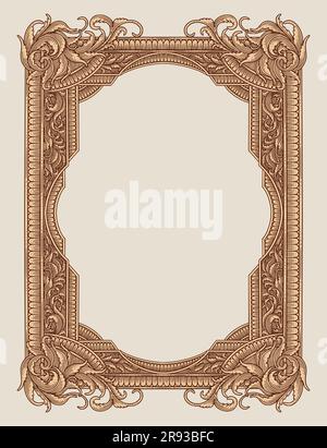 figura vettoriale con incisione su telaio in oro antico Illustrazione Vettoriale