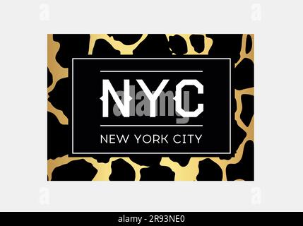 Tipografia dello slogan di New York su sfondo leopardo. T-shirt di moda. Maglietta ragazza con stampa trendy. Slogan pelle animale grafica. T-shirt trendy Illustrazione Vettoriale
