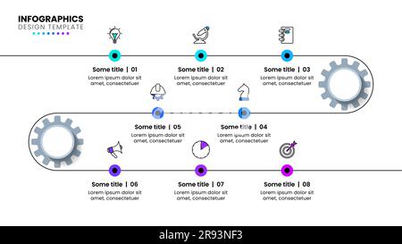 Modello infografico con icone e 8 opzioni o passaggi. Può essere utilizzato per il layout del flusso di lavoro, il diagramma, il banner, il webdesign. Illustrazione vettoriale Illustrazione Vettoriale