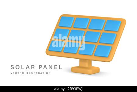 pannello 3d realistico per centrali solari. Concetto di energia ecologica e alternativa. Illustrazione vettoriale. Illustrazione Vettoriale
