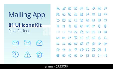 Kit icone interfaccia utente lineare pixel Perfect Gradient app per mailing Illustrazione Vettoriale