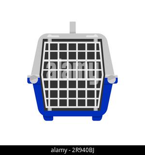 Trasportino per animali blu e grigio isolato su sfondo bianco. Vista frontale. Illustrazione vettoriale Illustrazione Vettoriale