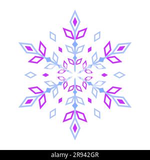 Fiocco di neve blu viola su sfondo bianco. Elemento decorativo invernale Illustrazione Vettoriale