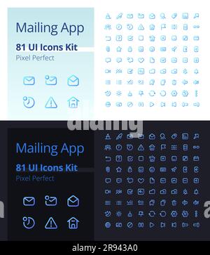 Kit icone ui lineari pixel Perfect Gradient per app mailing per modalità scura e chiara Illustrazione Vettoriale