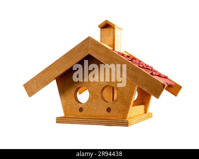 Alimentatore uccello isolato su sfondo bianco. Primo piano alimentatore uccello. Foto Stock