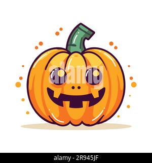 Deliziosa zucca di halloween disegnata a mano in stile piatto isolata sullo sfondo Illustrazione Vettoriale