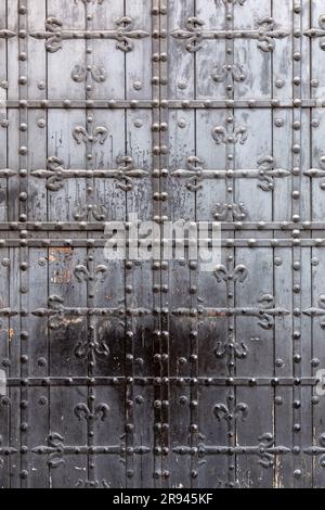 Dettaglio da un'antica porta della chiesa con decorazioni floreali arrugginite Foto Stock