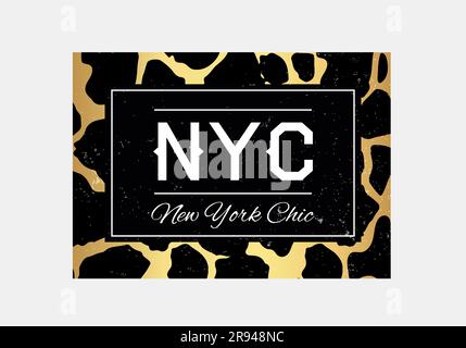 Tipografia dello slogan di New York su sfondo leopardo. T-shirt di moda. Maglietta ragazza con stampa trendy. Slogan pelle animale grafica. T-shirt trendy Illustrazione Vettoriale