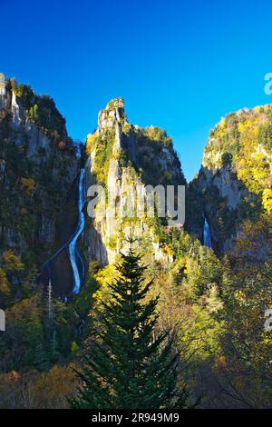 Foglie autunnali di Ginga Falls e Meteor Falls Foto Stock