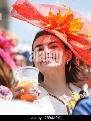 Ascot, Berkshire, Regno Unito. 23 giugno 2023. Gli automobilisti partecipano al quarto giorno della Royal Ascot. Le aree di osservazione presso l'ippodromo sono molto ben frequentate. Crediti: Imageplotter/Alamy Live News Foto Stock