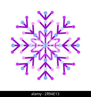 Fiocco di neve blu viola su sfondo bianco. Elemento decorativo invernale Illustrazione Vettoriale